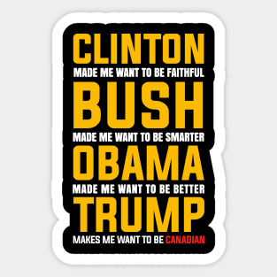 TRUMP MAKES ME WANT TO BE CANADIAN Sticker